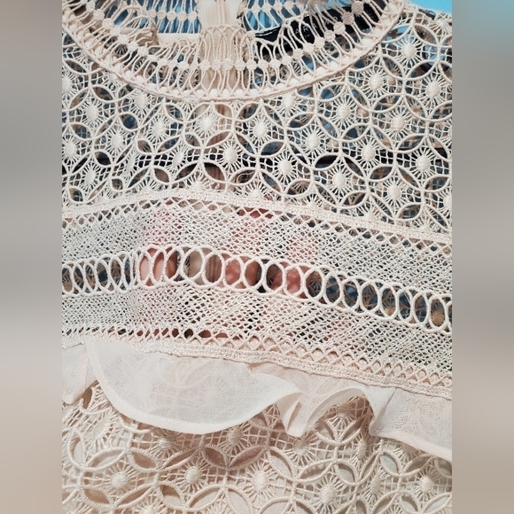 Zara Crochet Blush Pink High Neck Top. Ruffle Detail Front Lined Sz S. - Picture 8 of 9